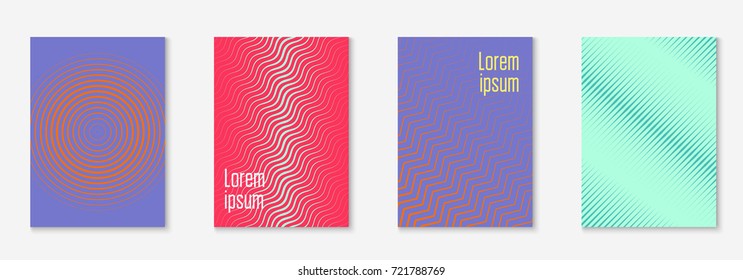 Minimal trendy cover template set. Futuristic layout with halftones. Geometric minimal cover template for book, catalog and annual. Minimalistic colorful gradients. Abstract business illustration.