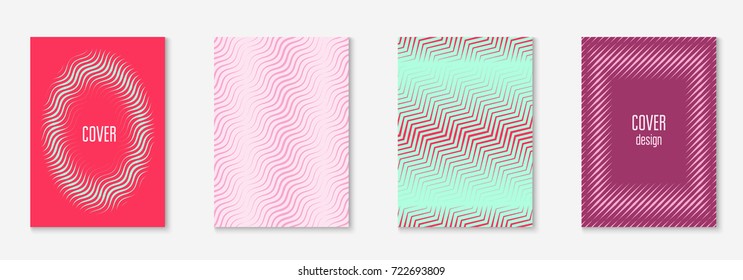 Minimal trendy cover template set. Futuristic layout with halftones. Geometric minimal cover template for book, catalog and annual. Minimalistic colorful gradients. Abstract business illustration.