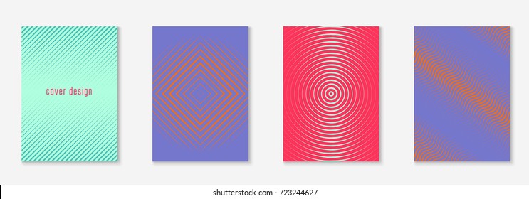 Minimal trendy cover template set. Futuristic layout with halftones. Geometric minimal cover template for book, catalog and annual. Minimalistic colorful gradients. Abstract business illustration.