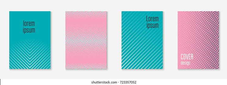 Minimal trendy cover template set. Futuristic layout with halftones. Geometric minimal cover template for book, catalog and annual. Minimalistic colorful gradients. Abstract business illustration.
