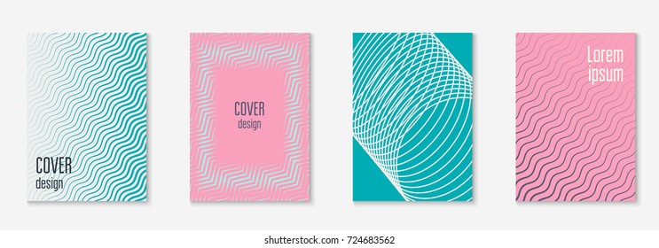 Minimal trendy cover template set. Futuristic layout with halftones. Geometric minimal cover template for book, catalog and annual. Minimalistic colorful gradients. Abstract business illustration.