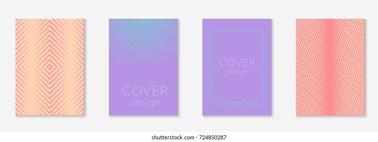 Minimal trendy cover template set. Futuristic layout with halftones. Geometric minimal cover template for book, catalog and annual. Minimalistic colorful gradients. Abstract business illustration.