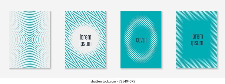 Minimal trendy cover template set. Futuristic layout with halftones. Geometric minimal cover template for book, catalog and annual. Minimalistic colorful gradients. Abstract business illustration.