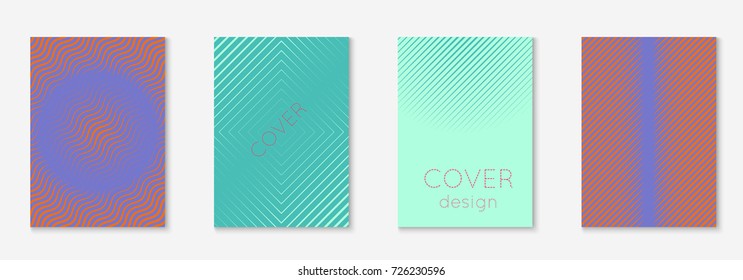 Minimal trendy cover template set. Futuristic layout with halftones. Geometric minimal cover template for book, catalog and annual. Minimalistic colorful gradients. Abstract business illustration.