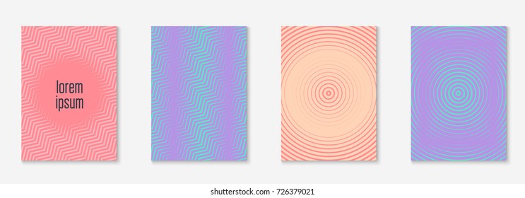 Minimal trendy cover template set. Futuristic layout with halftones. Geometric minimal cover template for book, catalog and annual. Minimalistic colorful gradients. Abstract business illustration.