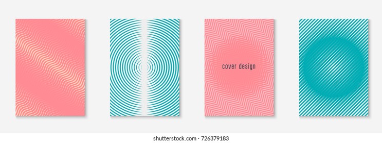 Minimal trendy cover template set. Futuristic layout with halftones. Geometric minimal cover template for book, catalog and annual. Minimalistic colorful gradients. Abstract business illustration.