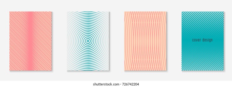 Minimal trendy cover template set. Futuristic layout with halftones. Geometric minimal cover template for book, catalog and annual. Minimalistic colorful gradients. Abstract business illustration.