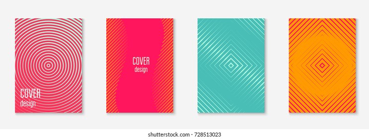 Minimal trendy cover template set. Futuristic layout with halftones. Geometric minimal cover template for book, catalog and annual. Minimalistic colorful gradients. Abstract business illustration.