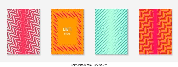 Minimal trendy cover template set. Futuristic layout with halftones. Geometric minimal cover template for book, catalog and annual. Minimalistic colorful gradients. Abstract business illustration.