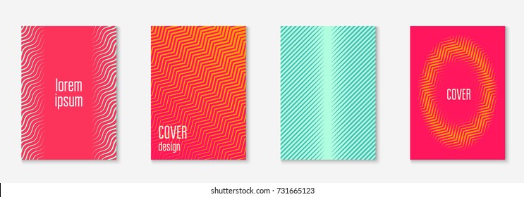 Minimal trendy cover template set. Futuristic layout with halftones. Geometric minimal cover template for book, catalog and annual. Minimalistic colorful gradients. Abstract business illustration.