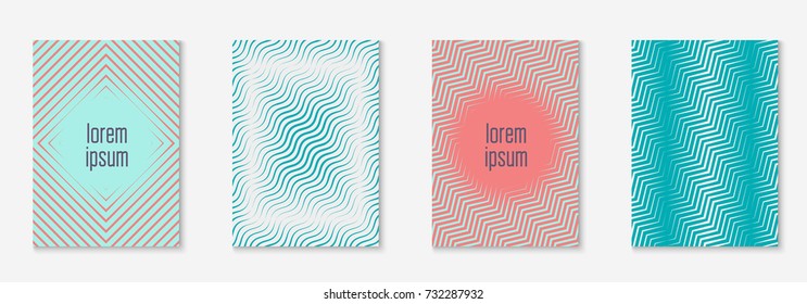 Minimal trendy cover template set. Futuristic layout with halftones. Geometric minimal cover template for book, catalog and annual. Minimalistic colorful gradients. Abstract business illustration.