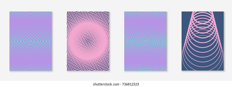 Minimal trendy cover template set. Futuristic layout with halftones. Geometric minimal cover template for book, catalog and annual. Minimalistic colorful gradients. Abstract business illustration.
