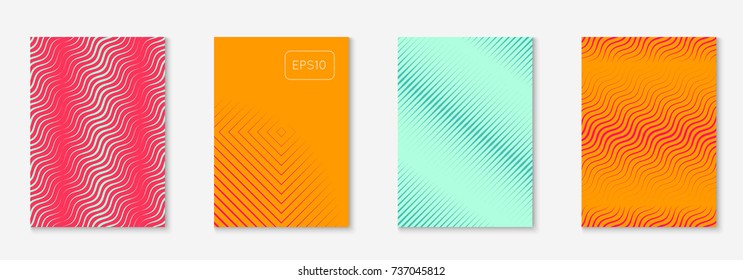 Minimal trendy cover template set. Futuristic layout with halftones. Geometric minimal cover template for book, catalog and annual. Minimalistic colorful gradients. Abstract business illustration.