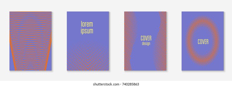 Minimal trendy cover template set. Futuristic layout with halftones. Geometric minimal cover template for book, catalog and annual. Minimalistic colorful gradients. Abstract business illustration.