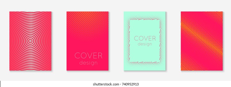 Minimal trendy cover template set. Futuristic layout with halftones. Geometric minimal cover template for book, catalog and annual. Minimalistic colorful gradients. Abstract business illustration.