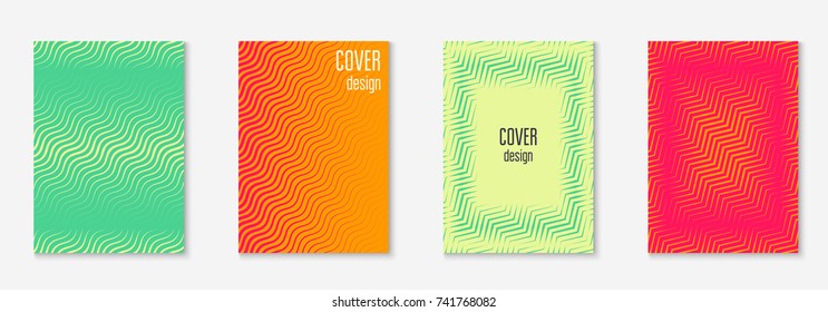 Minimal trendy cover template set. Futuristic layout with halftones. Geometric minimal cover template for book, catalog and annual. Minimalistic colorful gradients. Abstract business illustration.