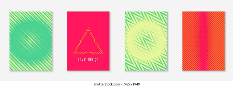 Minimal trendy cover template set. Futuristic layout with halftones. Geometric minimal cover template for book, catalog and annual. Minimalistic colorful gradients. Abstract business illustration.