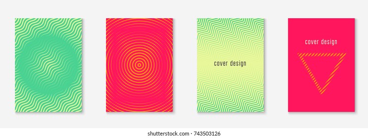 Minimal trendy cover template set. Futuristic layout with halftones. Geometric minimal cover template for book, catalog and annual. Minimalistic colorful gradients. Abstract business illustration.
