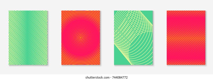 Minimal trendy cover template set. Futuristic layout with halftones. Geometric minimal cover template for book, catalog and annual. Minimalistic colorful gradients. Abstract business illustration.