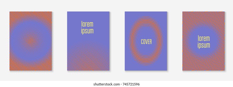 Minimal trendy cover template set. Futuristic layout with halftones. Geometric minimal cover template for book, catalog and annual. Minimalistic colorful gradients. Abstract business illustration.