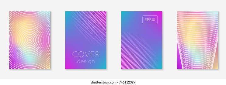 Minimal trendy cover template set. Futuristic layout with halftones. Geometric minimal cover template for book, catalog and annual. Minimalistic colorful gradients. Abstract business illustration.