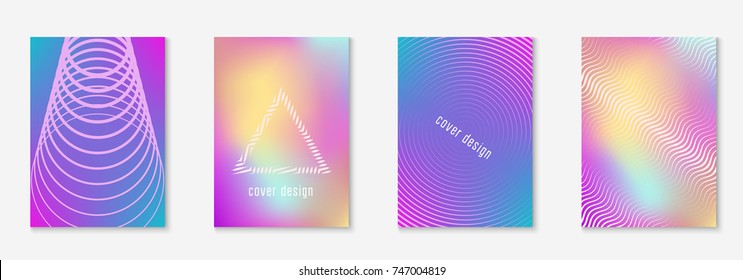 Minimal trendy cover template set. Futuristic layout with halftones. Geometric minimal cover template for book, catalog and annual. Minimalistic colorful gradients. Abstract business illustration.