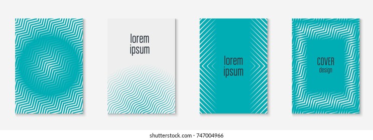 Minimal trendy cover template set. Futuristic layout with halftones. Geometric minimal cover template for book, catalog and annual. Minimalistic colorful gradients. Abstract business illustration.