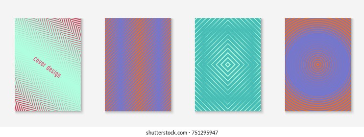 Minimal trendy cover template set. Futuristic layout with halftones. Geometric minimal cover template for book, catalog and annual. Minimalistic colorful gradients. Abstract business illustration.