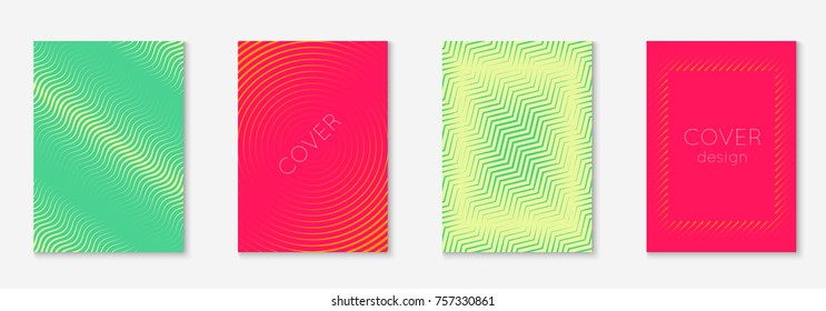 Minimal trendy cover template set. Futuristic layout with halftones. Geometric minimal cover template for book, catalog and annual. Minimalistic colorful gradients. Abstract business illustration.