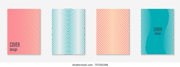 Minimal trendy cover template set. Futuristic layout with halftones. Geometric minimal cover template for book, catalog and annual. Minimalistic colorful gradients. Abstract business illustration.