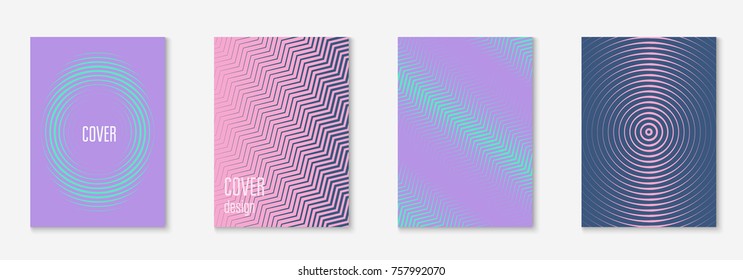 Minimal trendy cover template set. Futuristic layout with halftones. Geometric minimal cover template for book, catalog and annual. Minimalistic colorful gradients. Abstract business illustration.