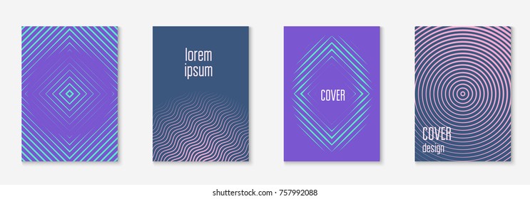 Minimal trendy cover template set. Futuristic layout with halftones. Geometric minimal cover template for book, catalog and annual. Minimalistic colorful gradients. Abstract business illustration.