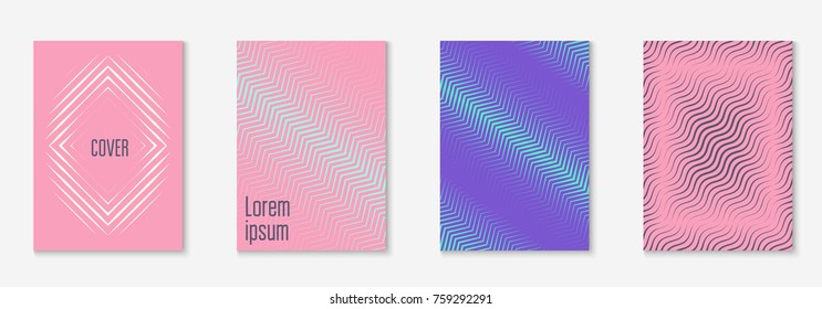 Minimal trendy cover template set. Futuristic layout with halftones. Geometric minimal cover template for book, catalog and annual. Minimalistic colorful gradients. Abstract business illustration.