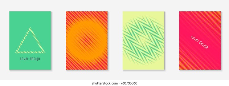 Minimal trendy cover template set. Futuristic layout with halftones. Geometric minimal cover template for book, catalog and annual. Minimalistic colorful gradients. Abstract business illustration.
