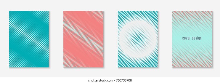 Minimal trendy cover template set. Futuristic layout with halftones. Geometric minimal cover template for book, catalog and annual. Minimalistic colorful gradients. Abstract business illustration.