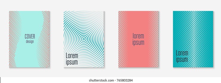 Minimal trendy cover template set. Futuristic layout with halftones. Geometric minimal cover template for book, catalog and annual. Minimalistic colorful gradients. Abstract business illustration.