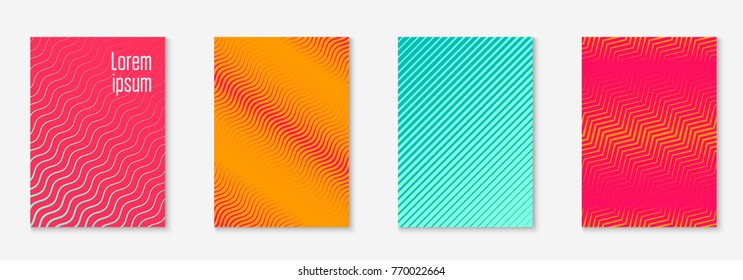 Minimal trendy cover template set. Futuristic layout with halftones. Geometric minimal cover template for book, catalog and annual. Minimalistic colorful gradients. Abstract business illustration.