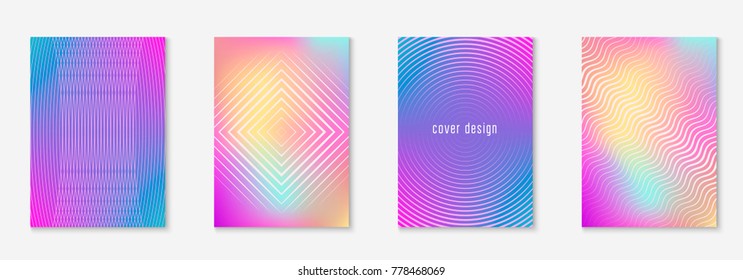 Minimal trendy cover template set. Futuristic layout with halftones. Geometric minimal cover template for book, catalog and annual. Minimalistic colorful gradients. Abstract business illustration.