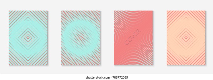 Minimal trendy cover template set. Futuristic layout with halftones. Geometric minimal cover template for book, catalog and annual. Minimalistic colorful gradients. Abstract business illustration.
