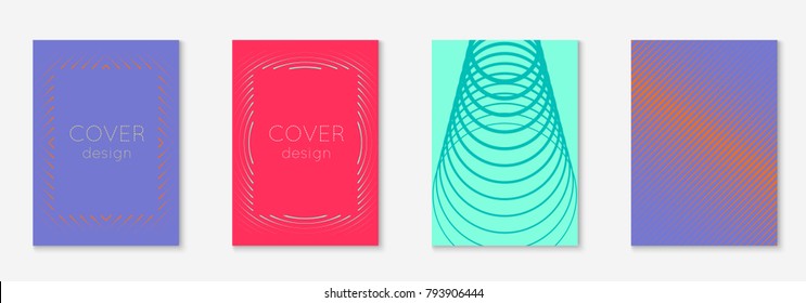 Minimal trendy cover template set. Futuristic layout with halftones. Geometric minimal cover template for book, catalog and annual. Minimalistic colorful gradients. Abstract business illustration.
