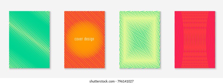 Minimal trendy cover template set. Futuristic layout with halftones. Geometric minimal cover template for book, catalog and annual. Minimalistic colorful gradients. Abstract business illustration.