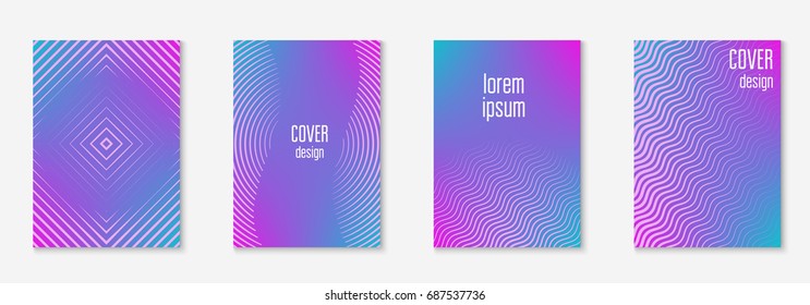 Minimal trendy covers. Vector halftone gradients. Geometric future template for flyer, poster, brochure and invitation. Minimalistic colorful cover. Set of EPS 10 illustration.