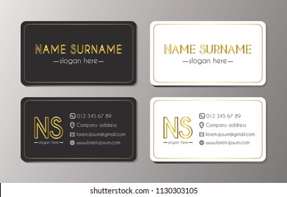 Minimal trendy design of business cards. Black and white  vector business cards with golden elements.