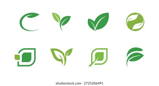 Conjunto de Modelos de Design de Logotipos de Folha Eco da Moda Mínima