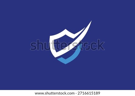 Minimal Trendy Shield Logo on Blue Background