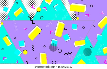 Minimal Triangle Backdrop. Purple Contemporary Decor. Colorful Illustration. Lemon Elements. Simple Template. Violet Stripes Design. Navy Print. Bright Composition.