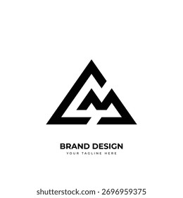 Logotipo moderno de triángulo mínimo con letras Cm o Mc, ideal para una marca creativa y un diseño de identidad.