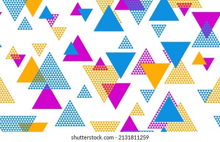 Minimal triangle shapes seamless pattern graohic design. Abstract geometric geo print. Colorful triangles motion. Triangular shapes scandinavian endless pattern.