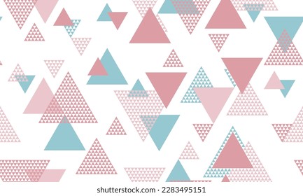 Minimal triangle shapes seamless pattern vector design. Fabric print. Colorful triangles motion background. Mix triangular shapes seamless pattern.