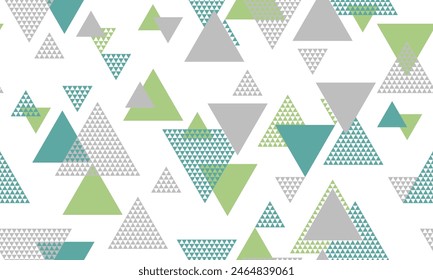 Minimal triangle shapes seamless pattern graohic design. Wallpaper print. Colorful triangles motion background. Mix triangular shapes endless pattern.